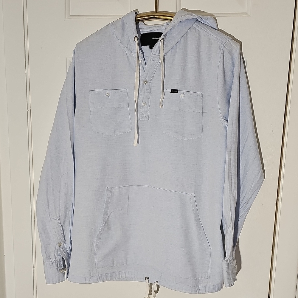 Hurley Mens Small Light Blue Hooded Pullover‎ Casual Beach Lightweight Hoodie